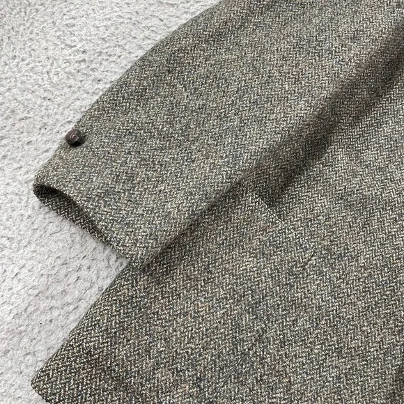 Vintage 70s Harris Tweed Scottish Wool Blazer Jacket Herringbone Leather Buttons